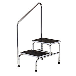 Chrome, Two-Step, Step Stool with Handrail